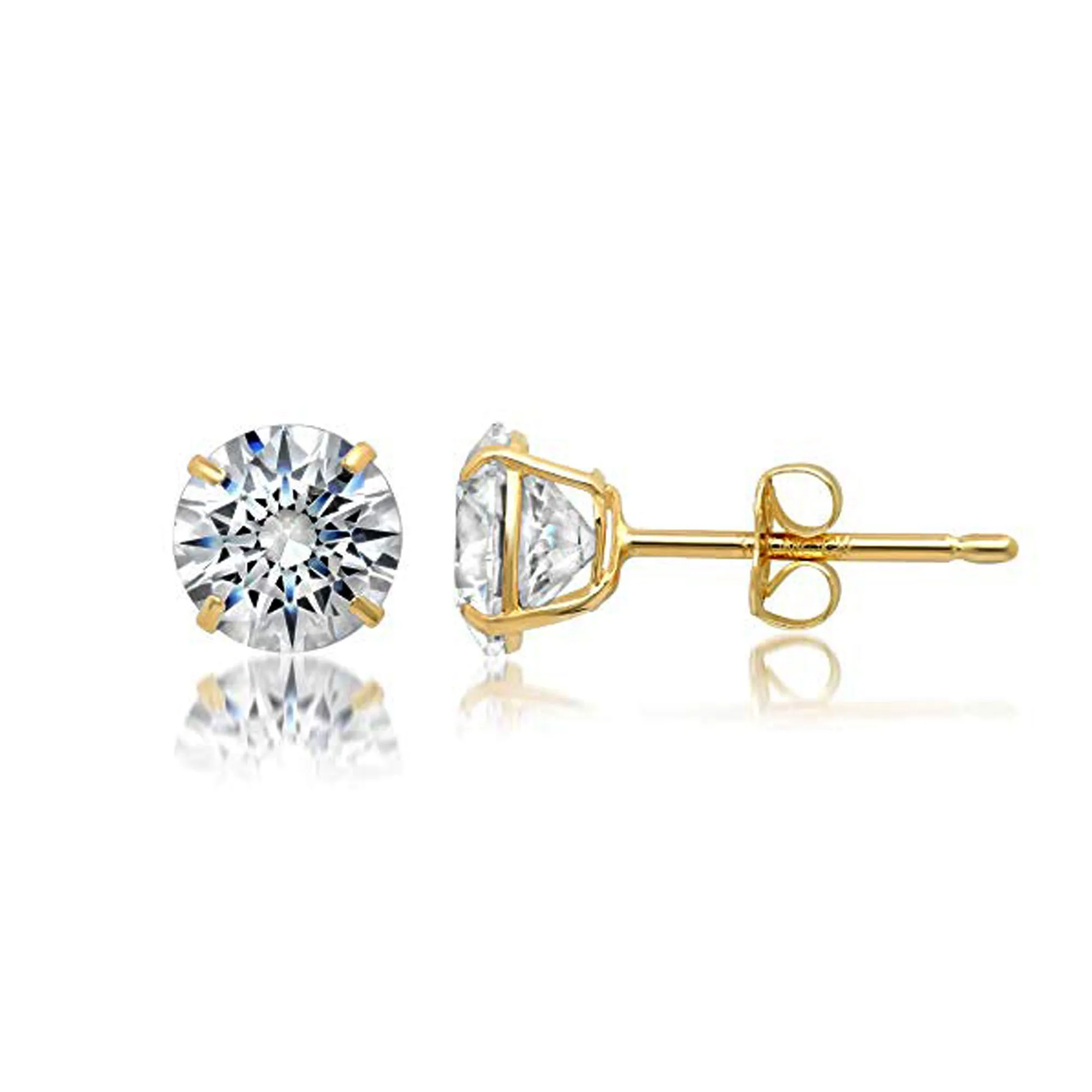 14k Yellow Gold Round Cut White Cubic Zirconia Stud Earrings