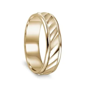 14k Yellow Gold Satin Finished Milgrain Women's Wedding Ring With Diagonal Cuts & Polished Edges - 4mm - 6mm