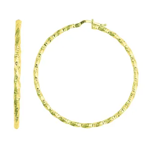 14K Yellow Gold Shiny Diamond Cut Hoop Earrings, Diameter 45mm