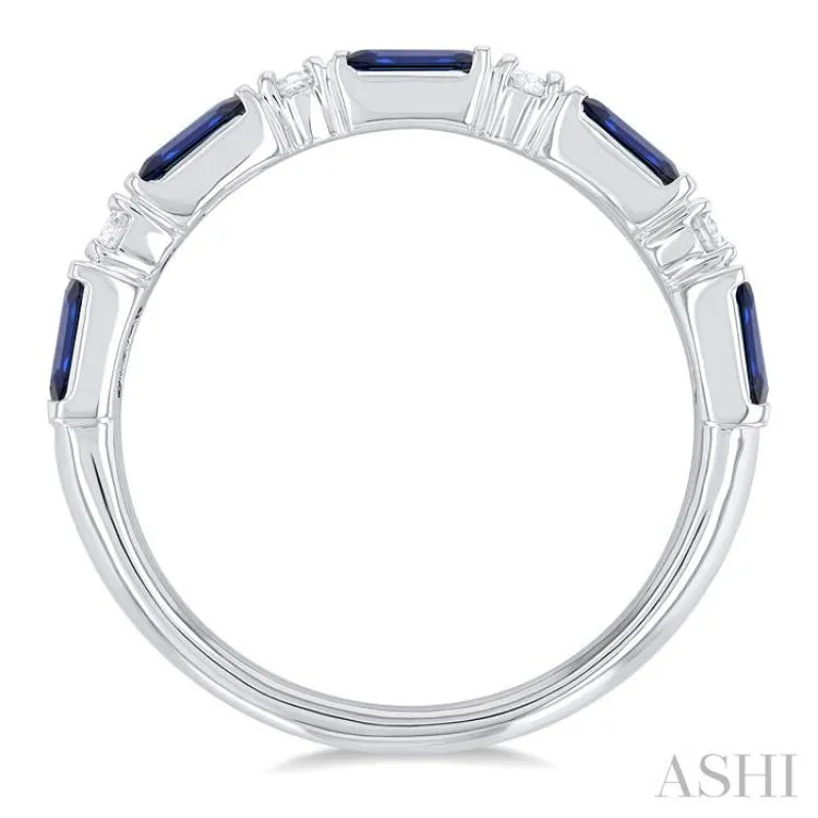 1/5 ctw Art Deco 4X2MM Baguette Cut Sapphire and Round Cut Diamond Precious Band in 14K White Gold