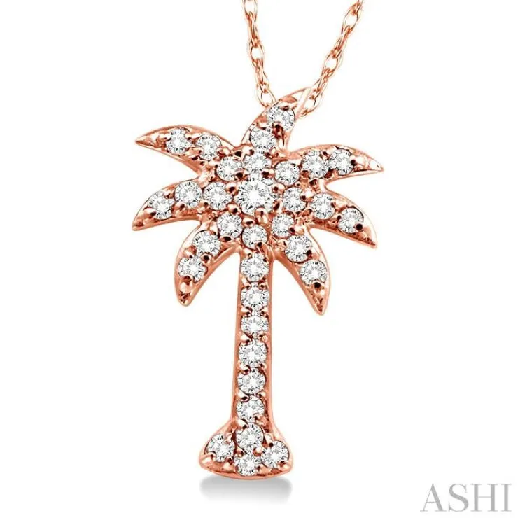 1/5 Ctw Palm Tree Round Cut Diamond Pendant in 14K Rose Gold with Chain