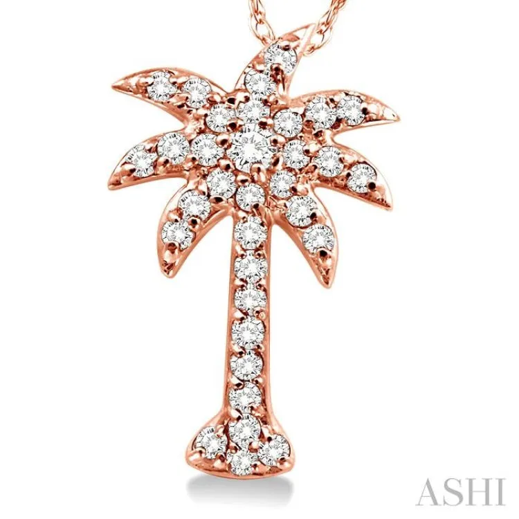 1/5 Ctw Palm Tree Round Cut Diamond Pendant in 14K Rose Gold with Chain