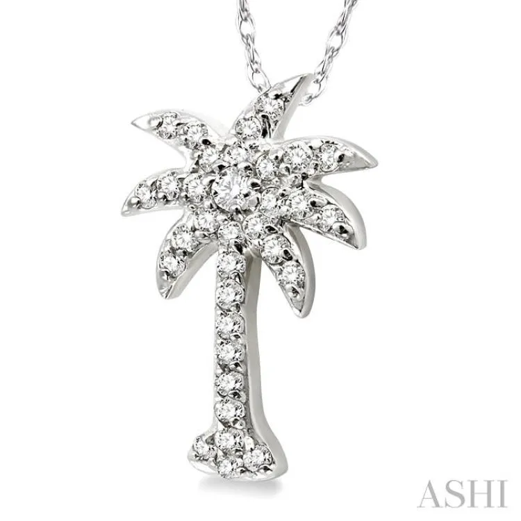 1/5 Ctw Palm Tree Round Cut Diamond Pendant in 14K White Gold with Chain