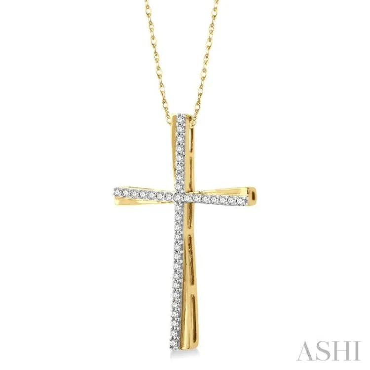 1/6 ctw Round Cut Diamond Cross Pendant With Chain in 10K Yellow Gold