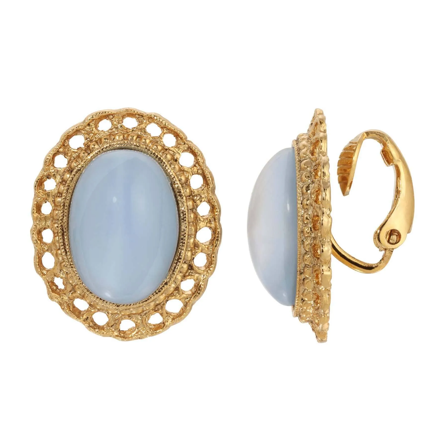 1928 Jewelry Oval Light Blue Moonstone Clip On Earrings