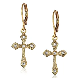 1928 Jewelry Passion Cross Crystal Accent Drop Earrings