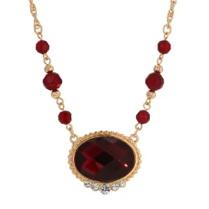 1928 Jewelry Radiant Siam Red Oval Stone & Glass Crystal Pendant Necklace 16"   3" Extender