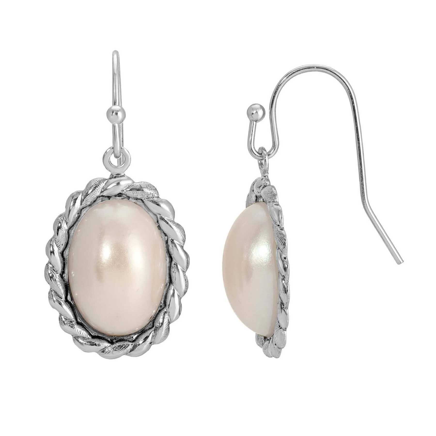 1928 Jewelry Roped Oval Faux Pearl Drop Earrings