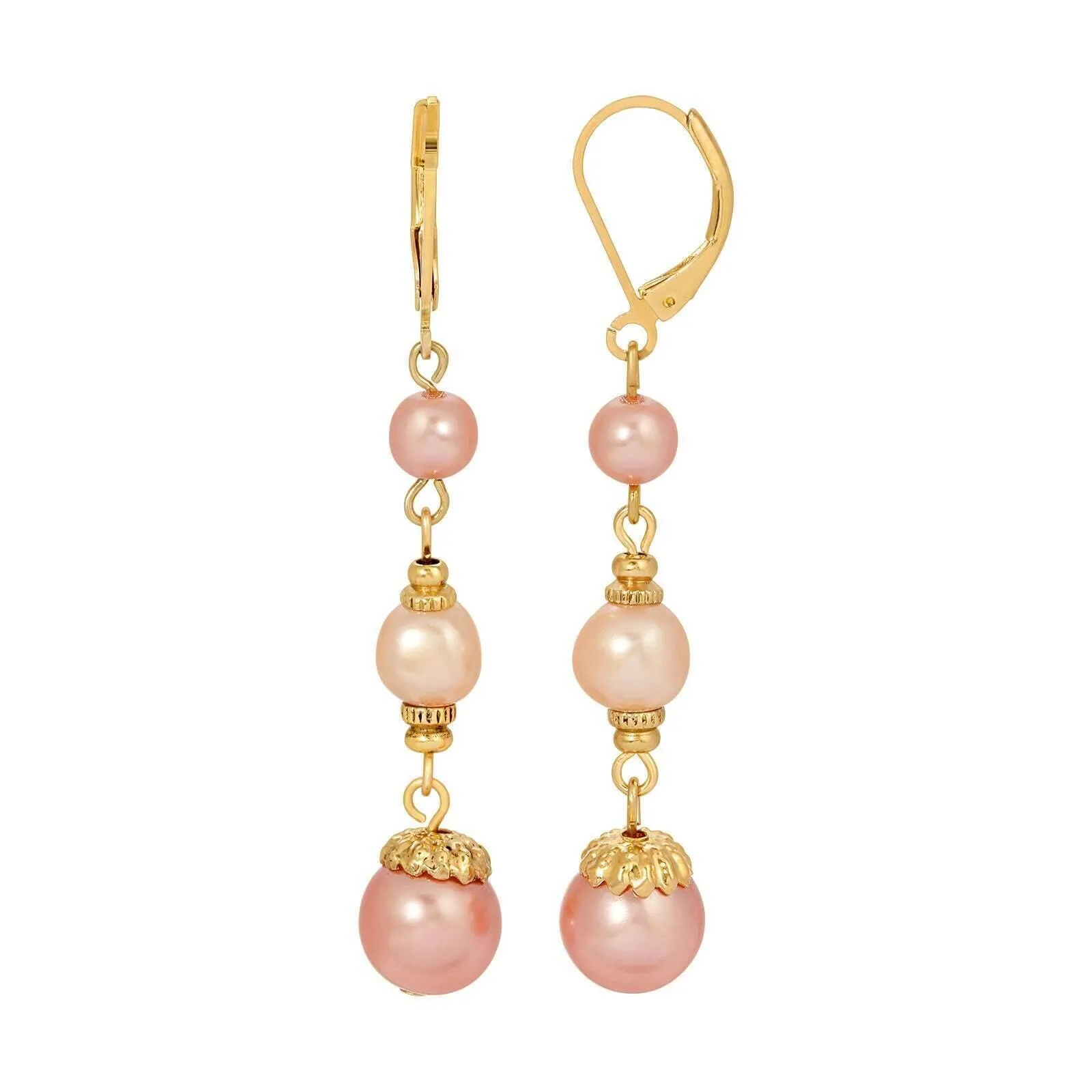 1928 Jewelry Rosabella Raspberry & Champagne Faux Pearl Linear Earrings