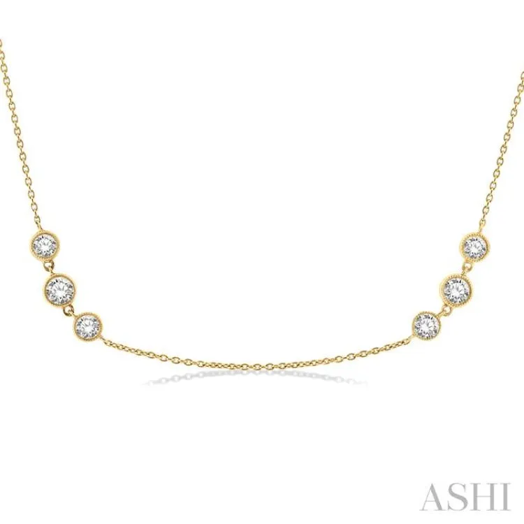 2 ctw Three Stone Bezel Set Round Cut Diamond Station Necklace in 14K Yellow Gold