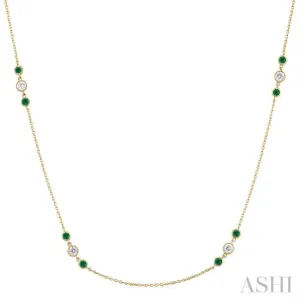 2.25MM Emerald and 1/2 ctw Round Cut Diamond Precious Station Necklace in 14K Yellow Gold