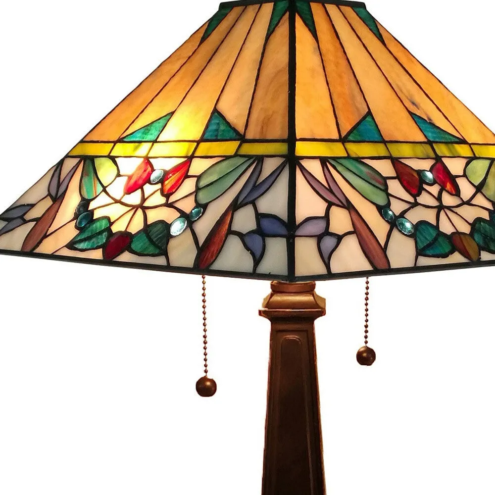 23" Stained Glass Flowery Two Light Mission Style Table Lamp