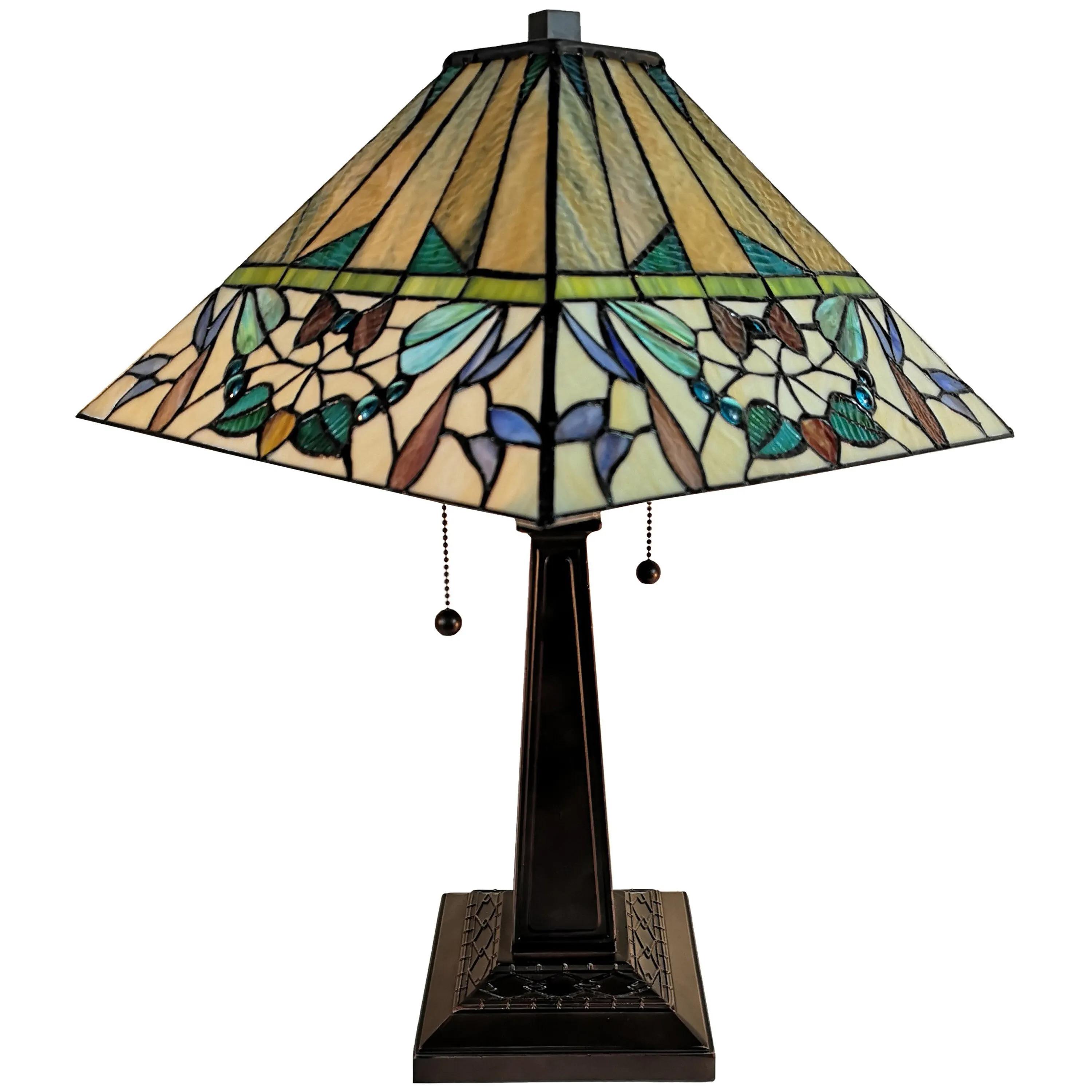 23" Stained Glass Flowery Two Light Mission Style Table Lamp