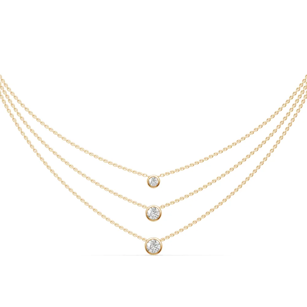 3 Layer Bezel Necklace with 1.00ct of Laboratory Grown Diamonds in 9ct Yellow Gold