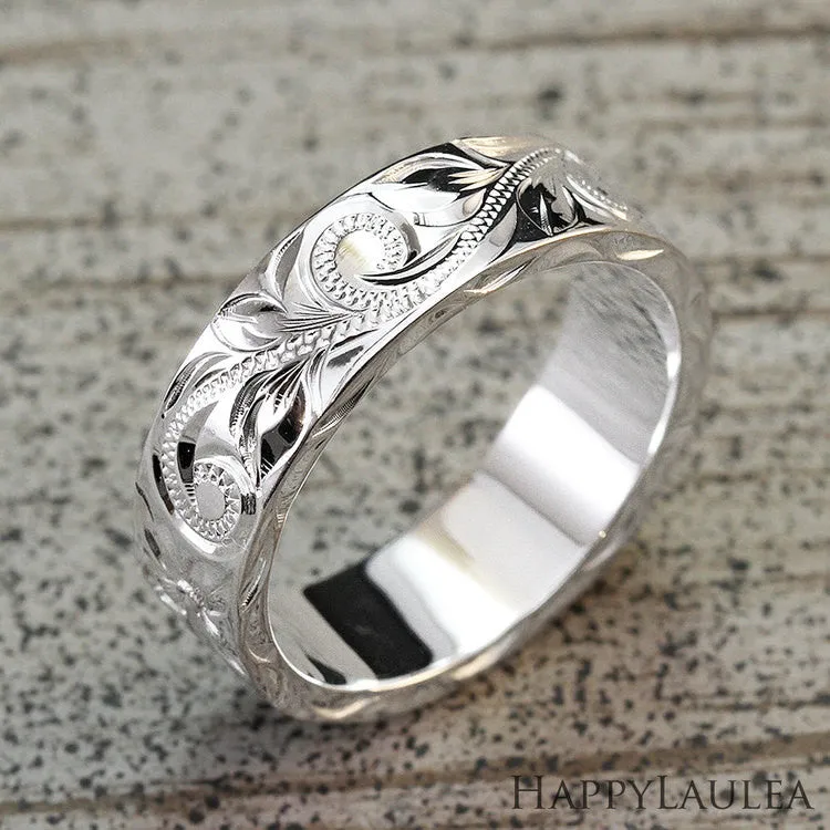 925 Sterling Silver Hawaiian Jewelry Ring - Hand Engraved with Old English Design - 6x2mm, Flat Shape, Standard Fitment