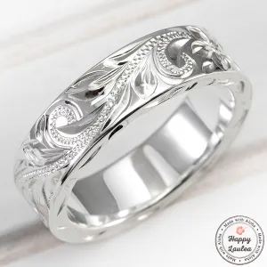 925 Sterling Silver Hawaiian Jewelry Ring - Hand Engraved with Old English Design - 6x2mm, Flat Shape, Standard Fitment