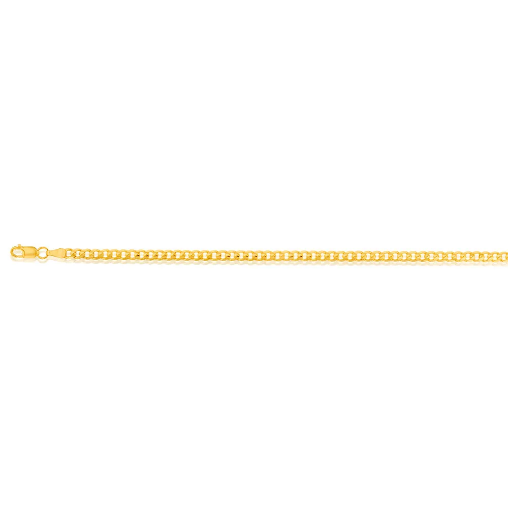 9ct Yellow Gold Concave Extra Flat 80Gauge 3mm Curb 19cm Bracelet