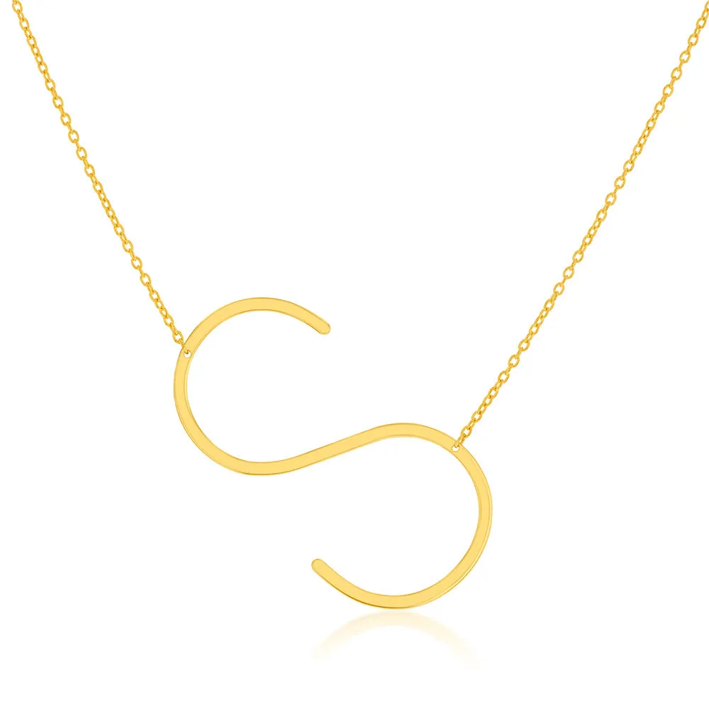 9ct Yellow Gold Silverfilled Initial "S" Pendant On 42 3cm Chain