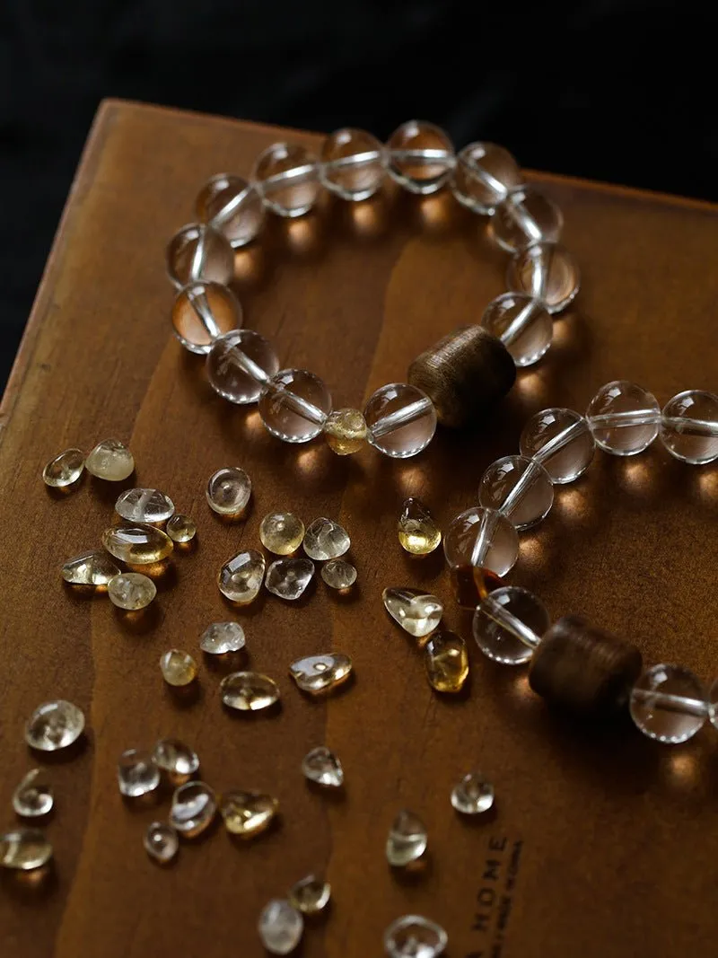 Agarwood Beads White Crystal Citrine Stretch Bracelet