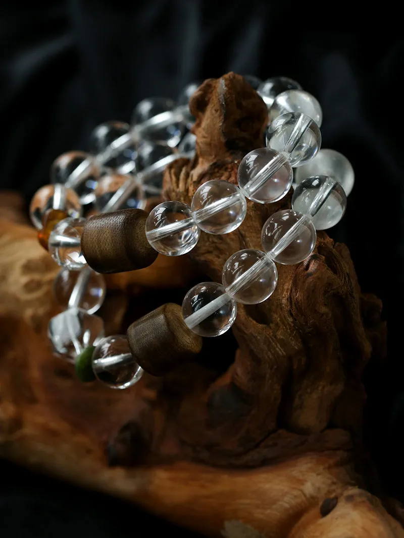 Agarwood Beads White Crystal Citrine Stretch Bracelet