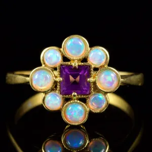 Amethyst Opal Ring 18Ct Gold Silver Ring