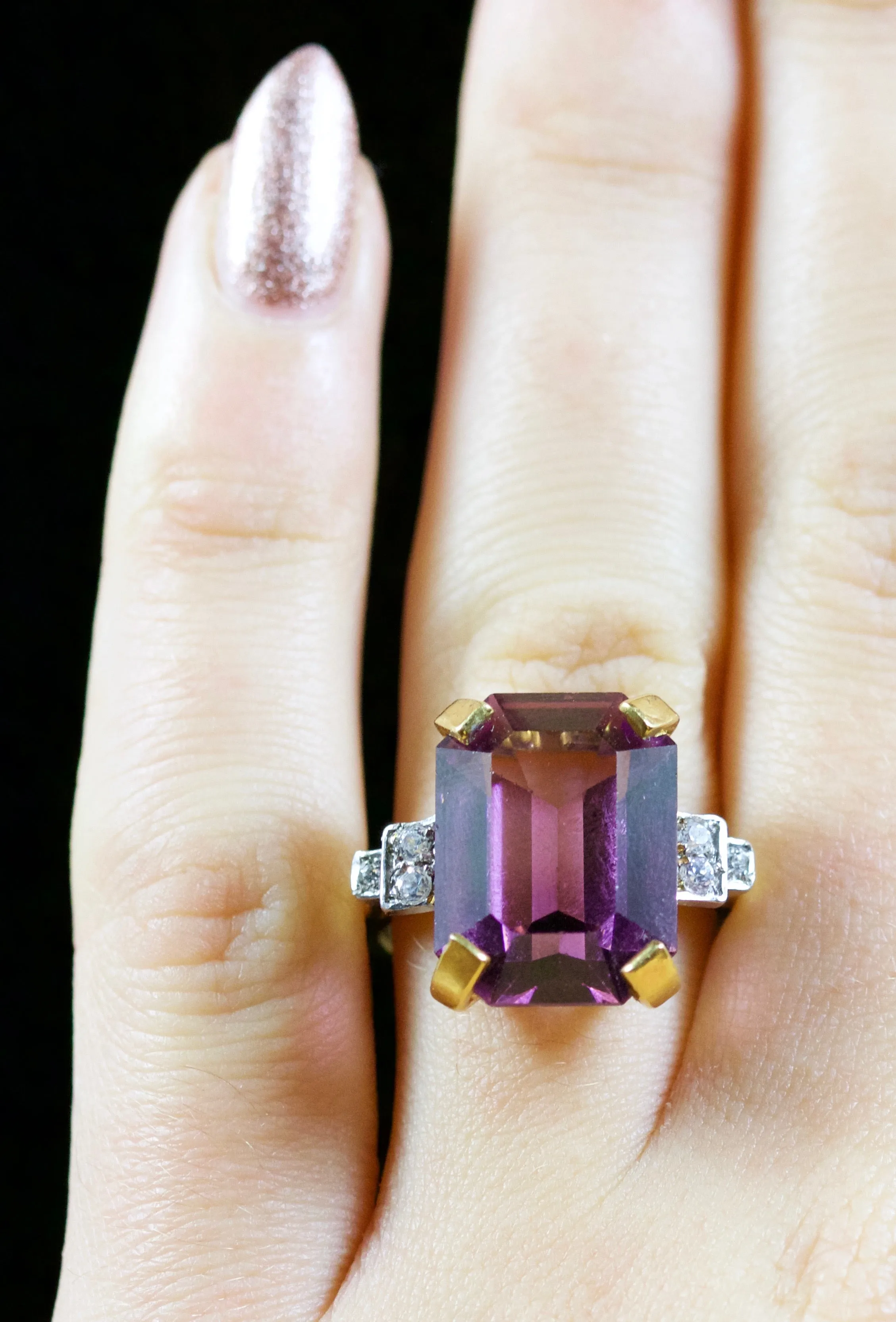 Amethyst Paste Stone Ring 18Ct Gold Silver