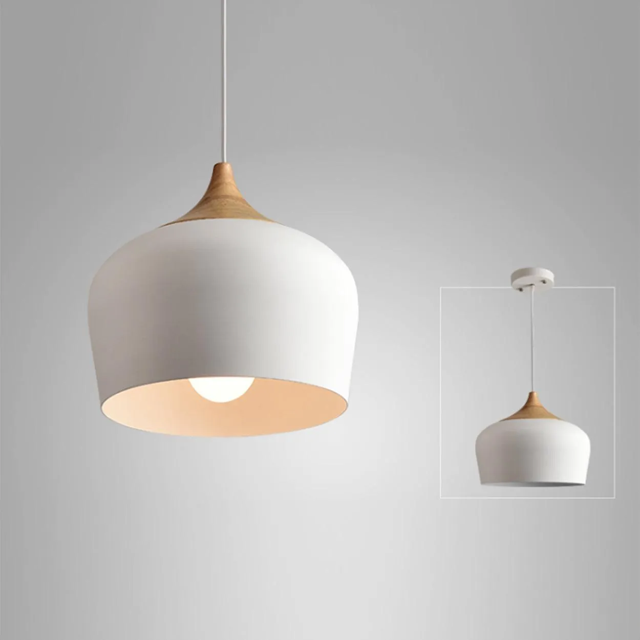 ANKUR MODERN NORDIC DOME WITH NATURAL WOOD PENDANT LIGHT