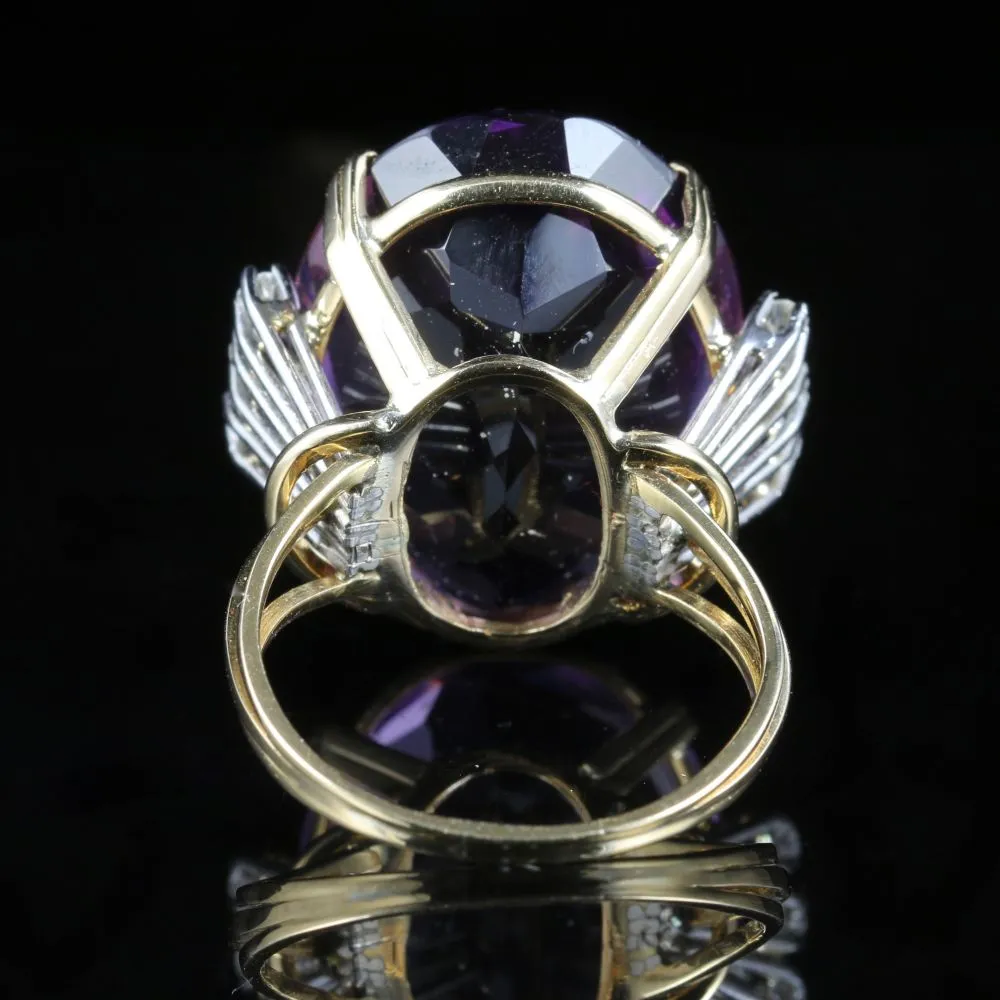 Antique Art Deco Amethyst Diamond Ring 18Ct Gold