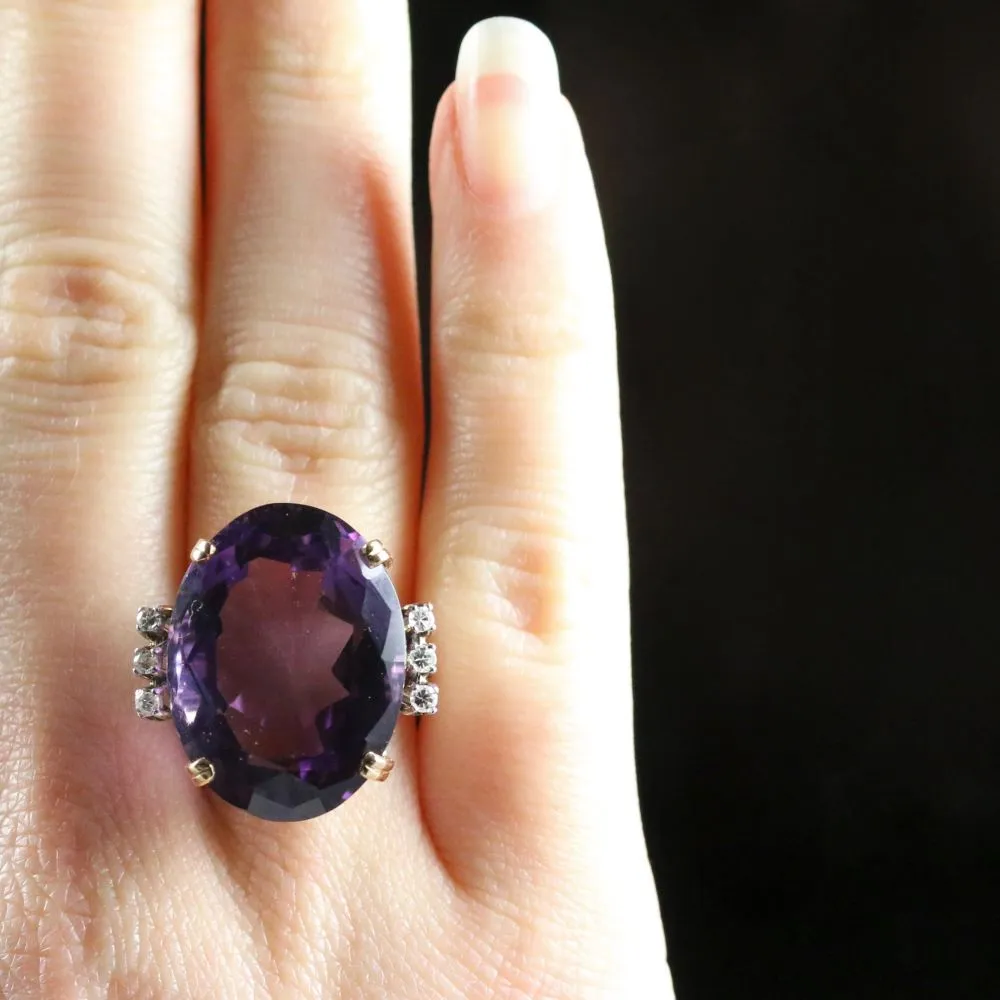 Antique Art Deco Amethyst Diamond Ring 18Ct Gold