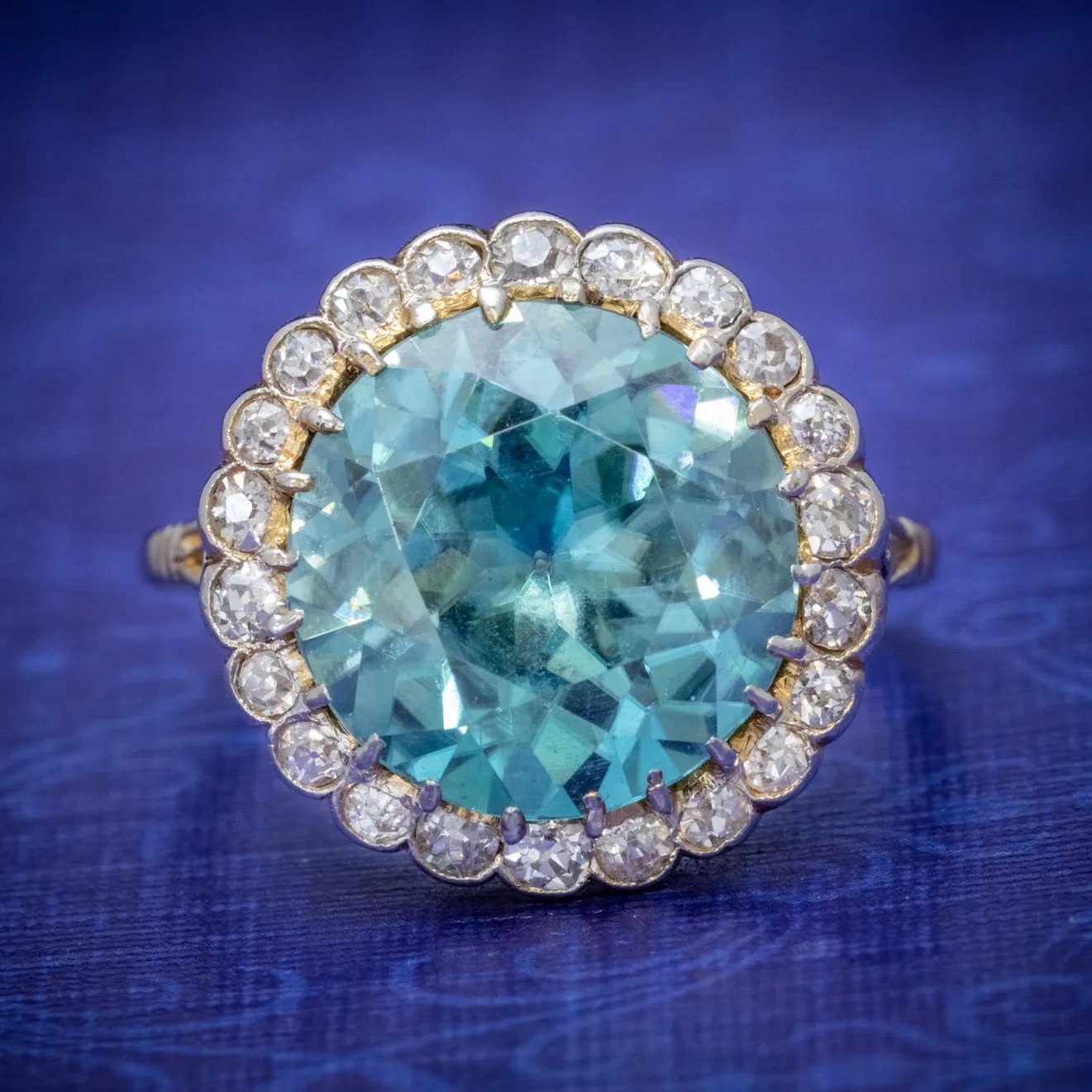 Antique Edwardian 8Ct Blue Zircon Cluster Ring Circa 1905