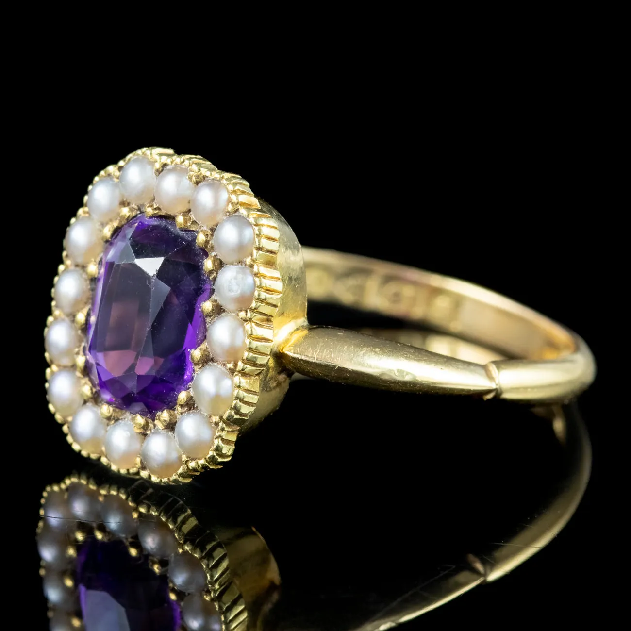 Antique Edwardian Amethyst Pearl Cluster Ring Dated 1909