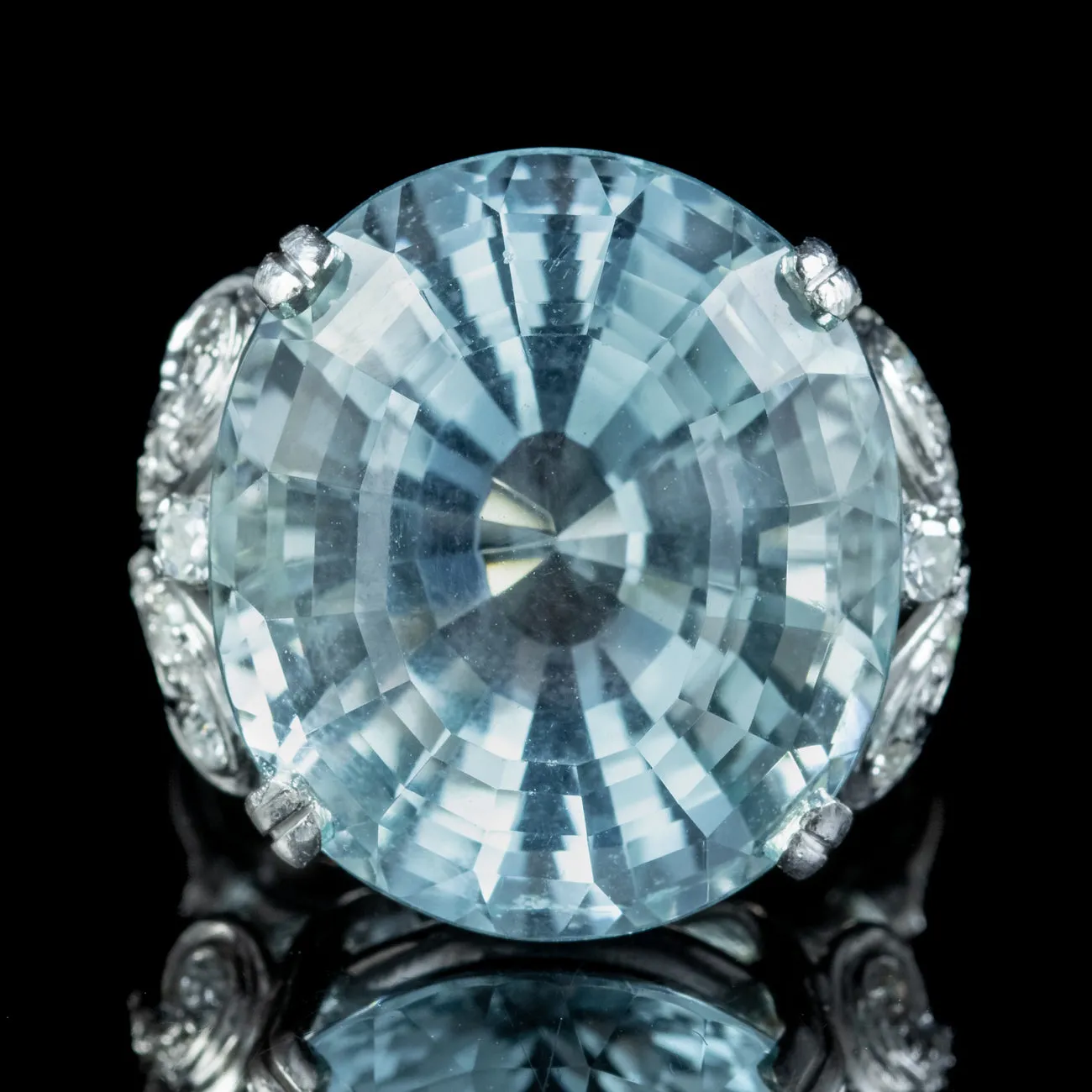 Antique Edwardian Aquamarine Diamond Cocktail Ring 16ct Aqua