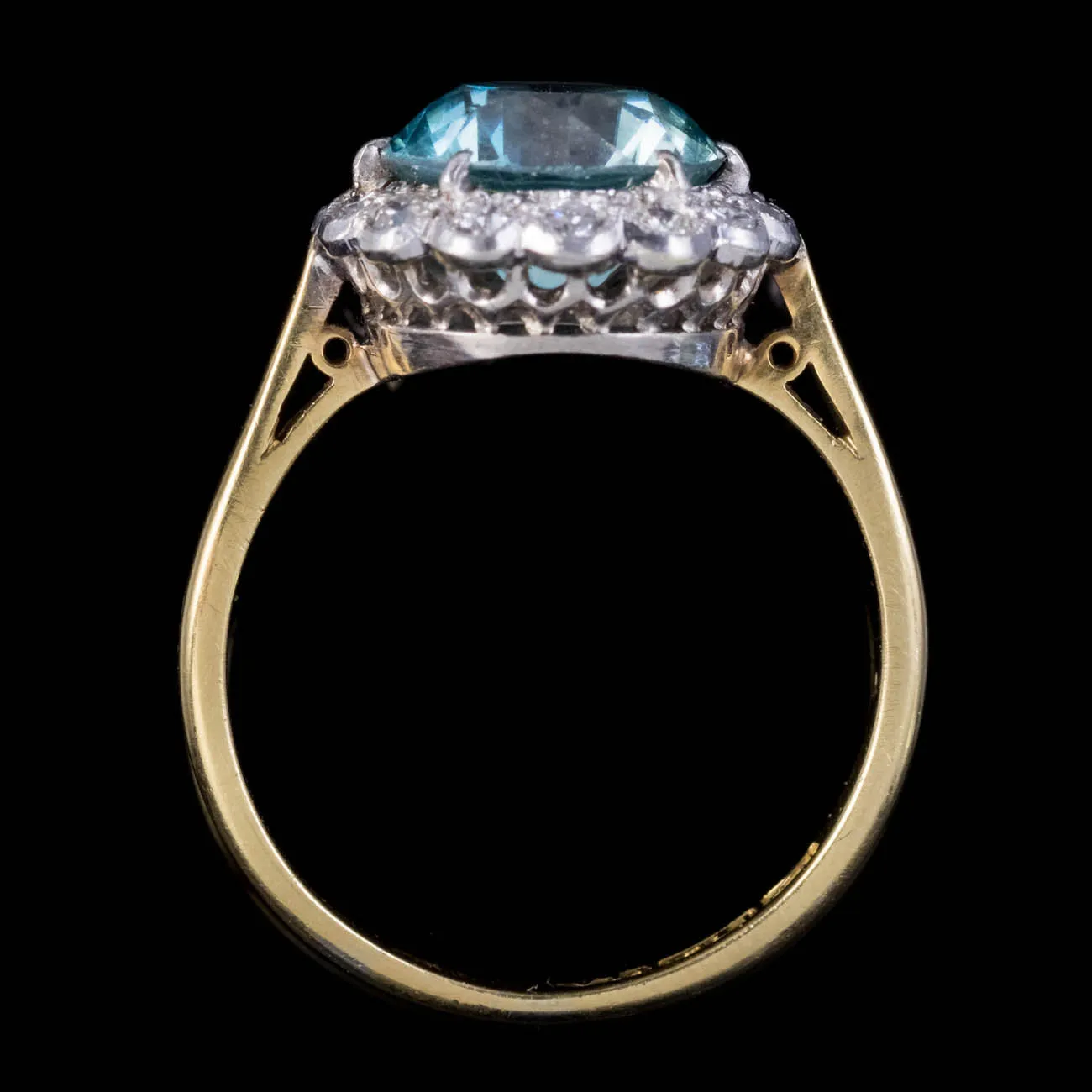 Antique Edwardian Blue Zircon Diamond Cluster Ring 18Ct Gold Platinum 3Ct Zircon Circa 1908