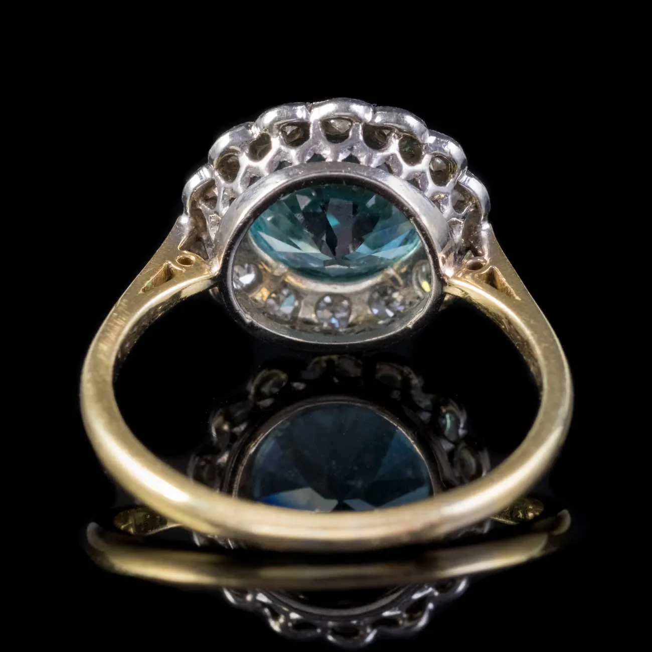 Antique Edwardian Blue Zircon Diamond Cluster Ring 18Ct Gold Platinum 3Ct Zircon Circa 1908