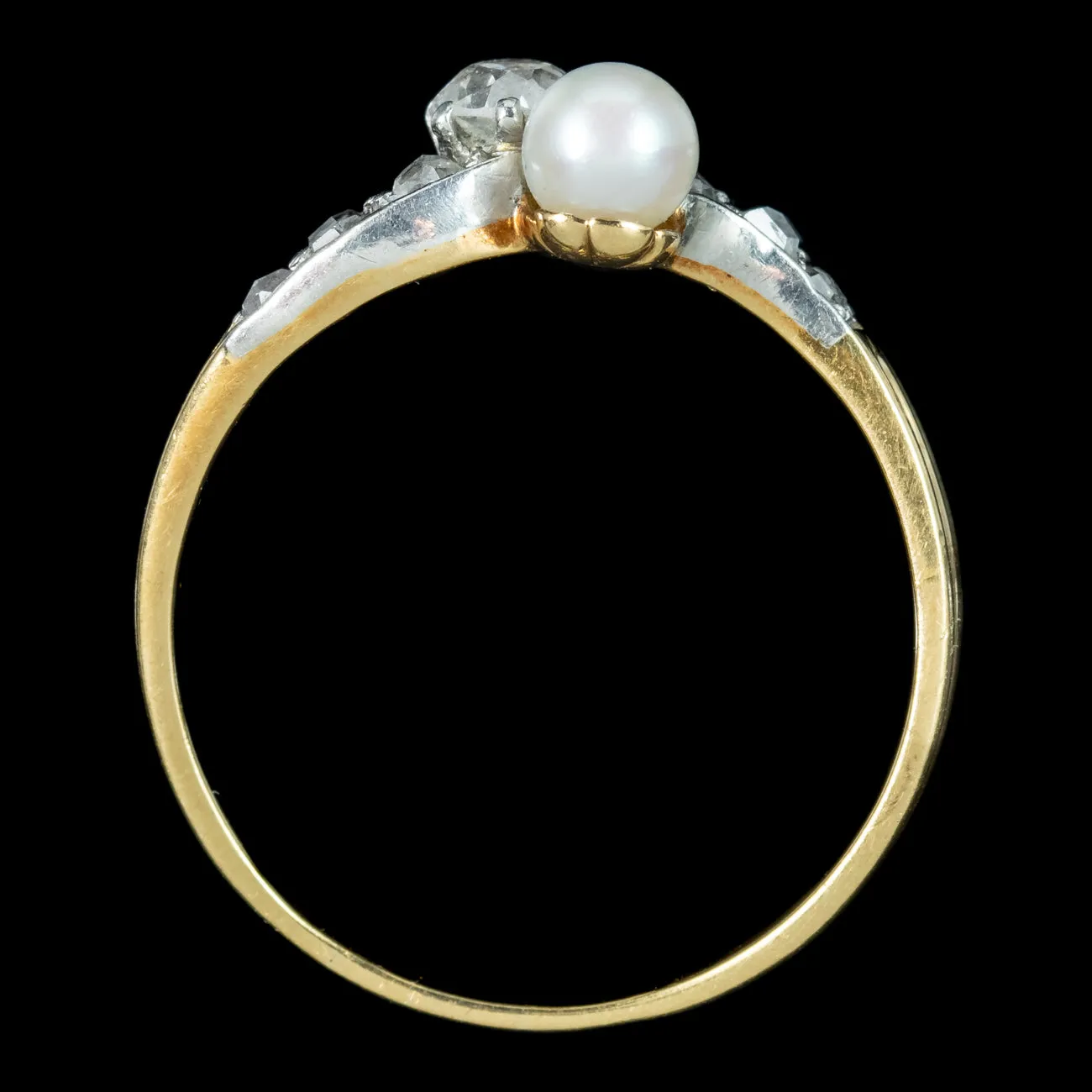 Antique Edwardian Diamond Pearl Toi Et Moi Twist Ring