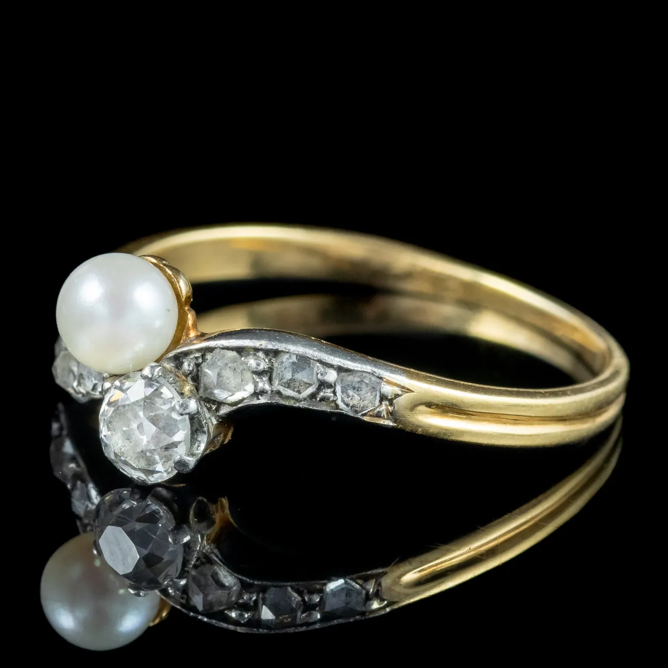 Antique Edwardian Diamond Pearl Toi Et Moi Twist Ring