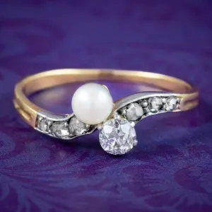 Antique Edwardian Diamond Pearl Toi Et Moi Twist Ring