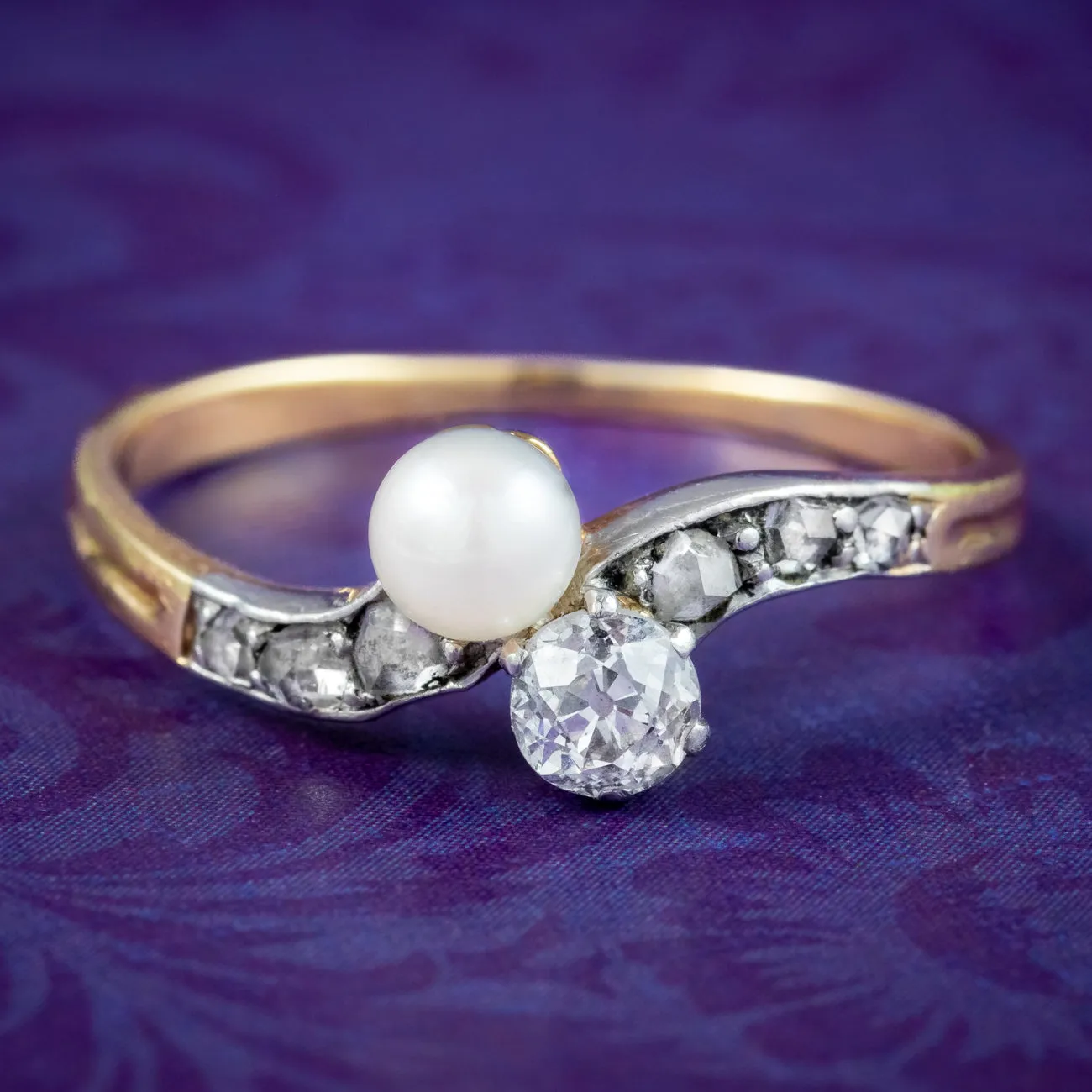 Antique Edwardian Diamond Pearl Toi Et Moi Twist Ring