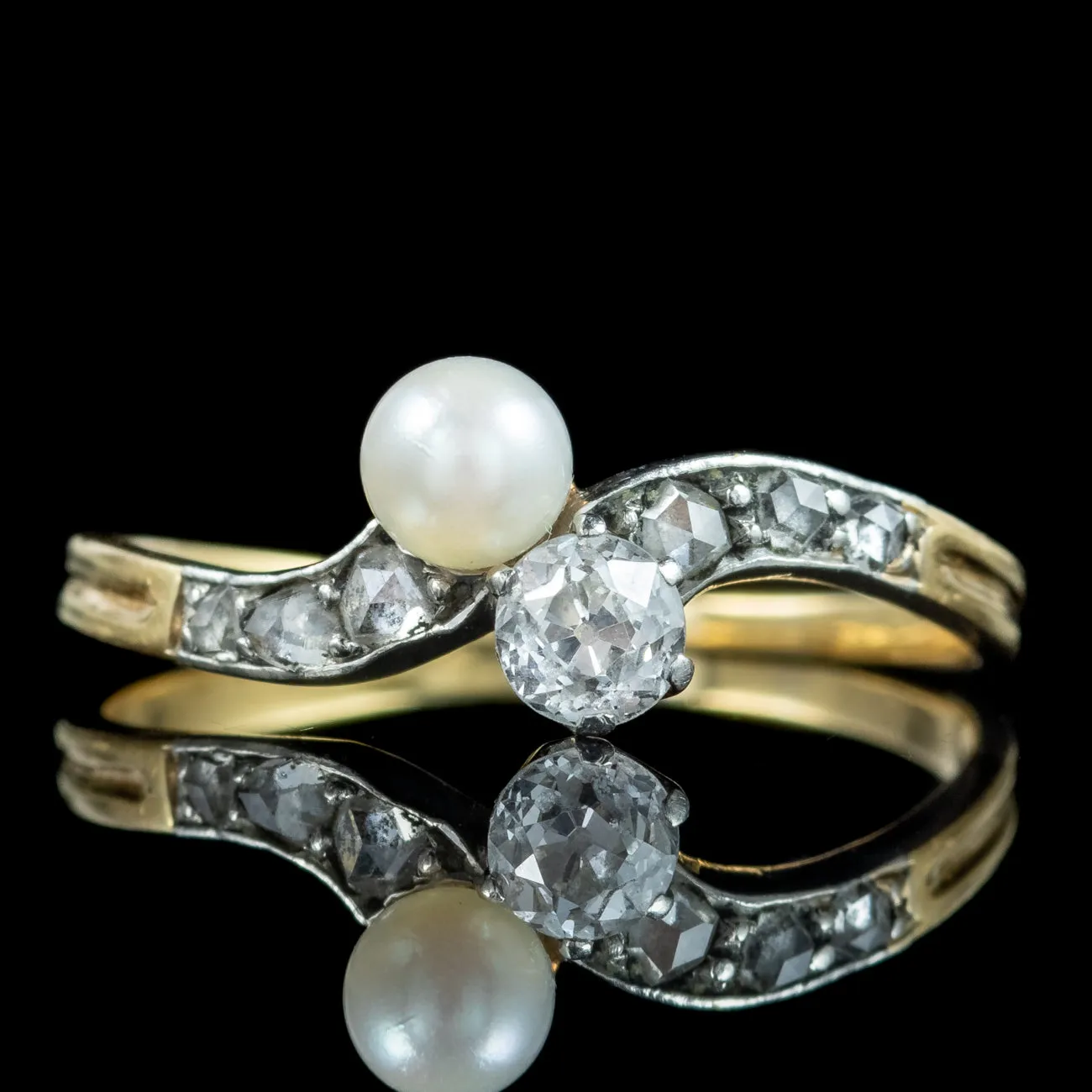 Antique Edwardian Diamond Pearl Toi Et Moi Twist Ring