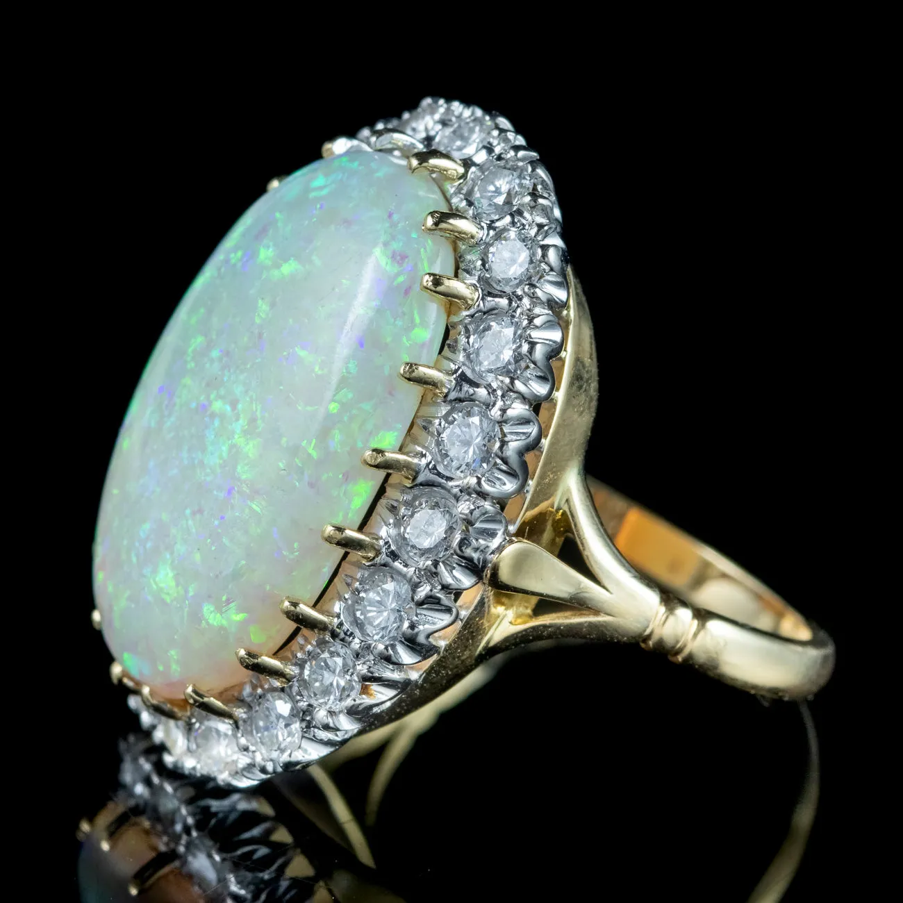 Antique Edwardian Opal Diamond Cluster Ring 20ct Opal