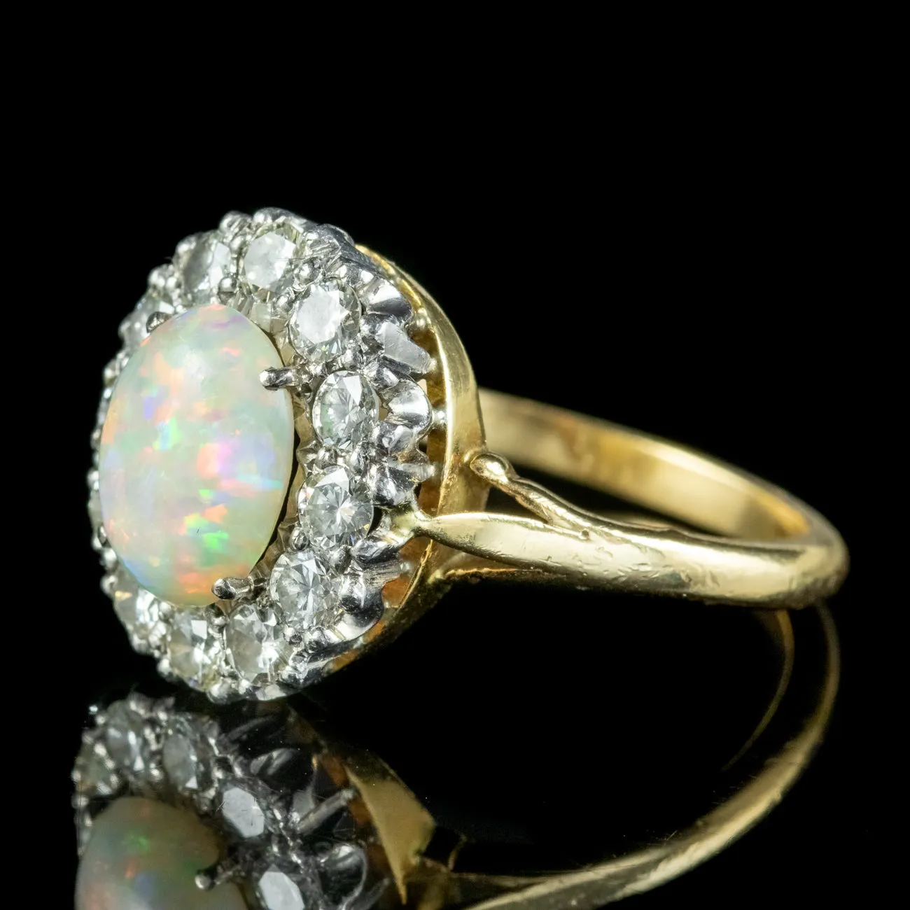 Antique Edwardian Opal Diamond Cluster Ring 2ct Opal