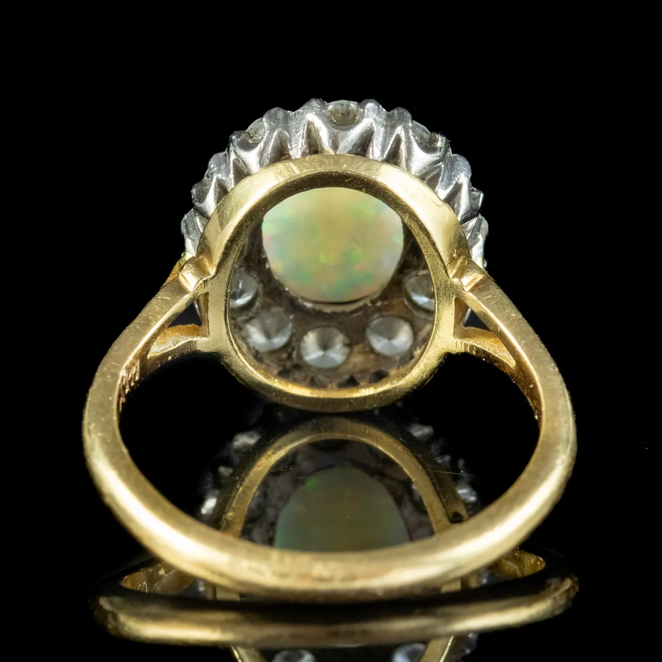 Antique Edwardian Opal Diamond Cluster Ring 2ct Opal