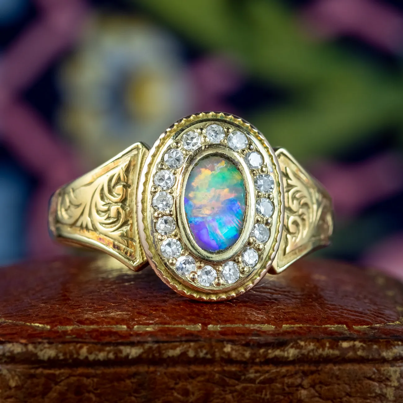 Antique Edwardian Opal Diamond Cluster Ring Dated 1903