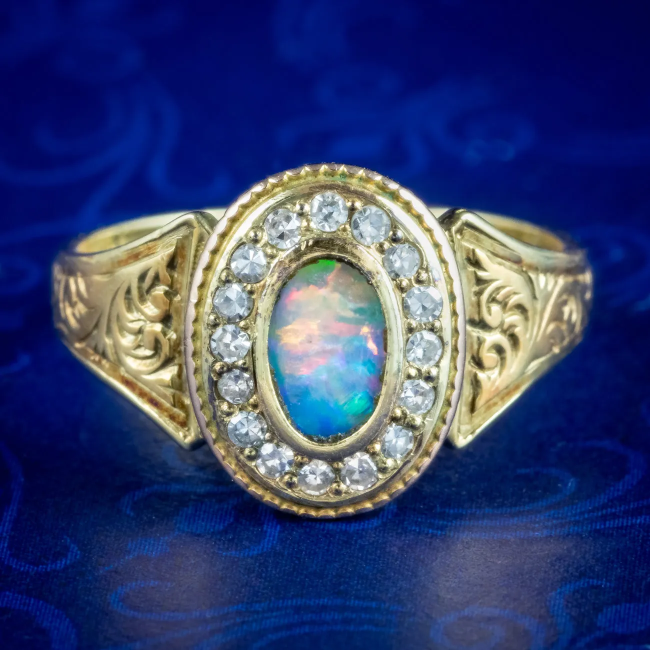 Antique Edwardian Opal Diamond Cluster Ring Dated 1903