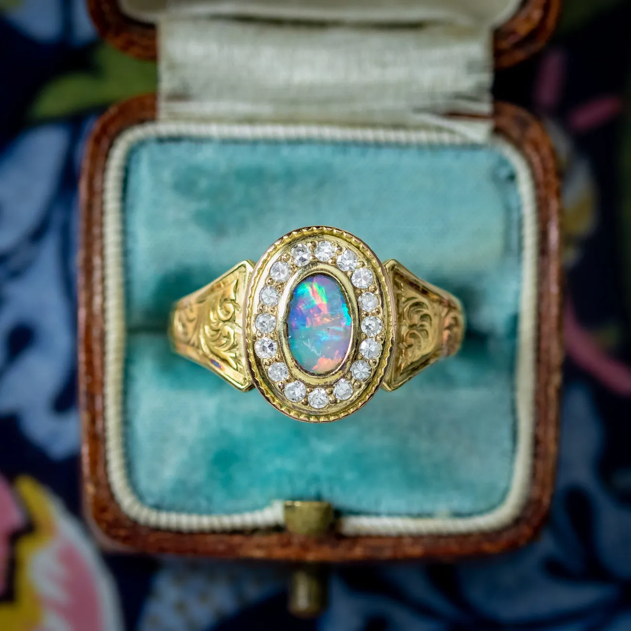 Antique Edwardian Opal Diamond Cluster Ring Dated 1903