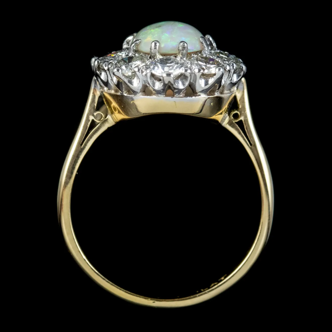 Antique Edwardian Opal Diamond Ring Platinum 18ct Gold 2.80ct Opal 2ct Diamond Circa 1905