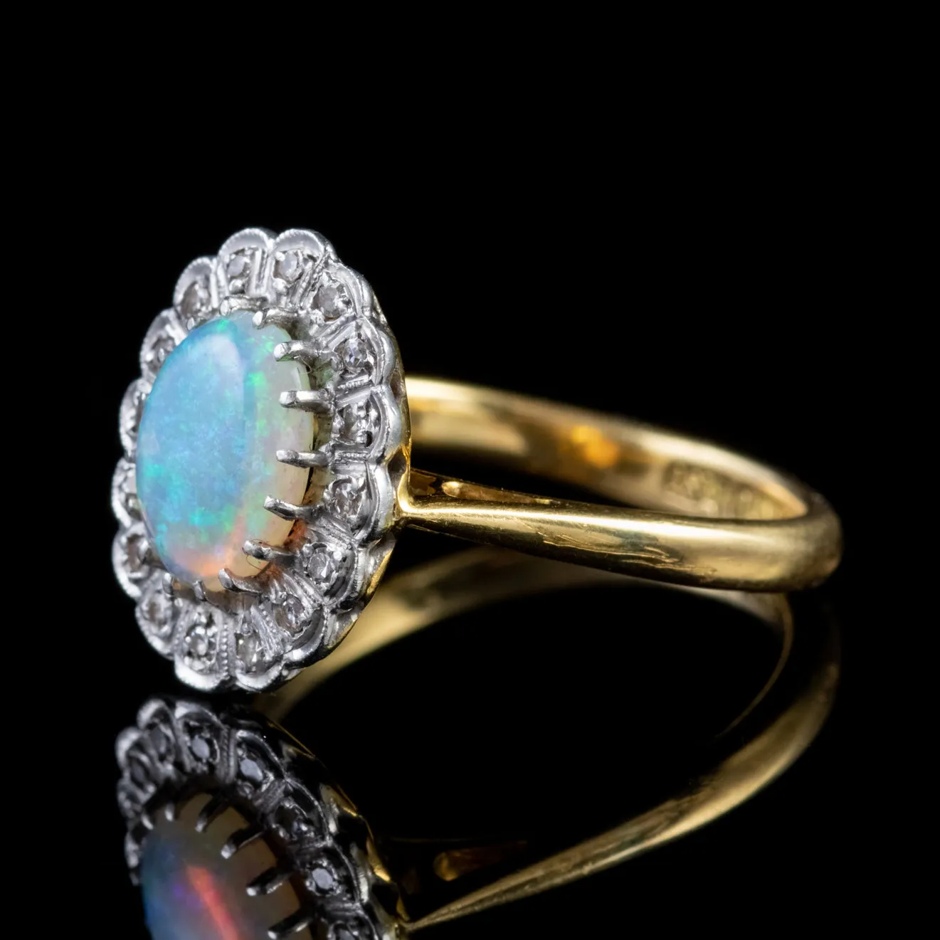 Antique Edwardian Opal Diamond Ring Platinum 18Ct Gold Circa 1915