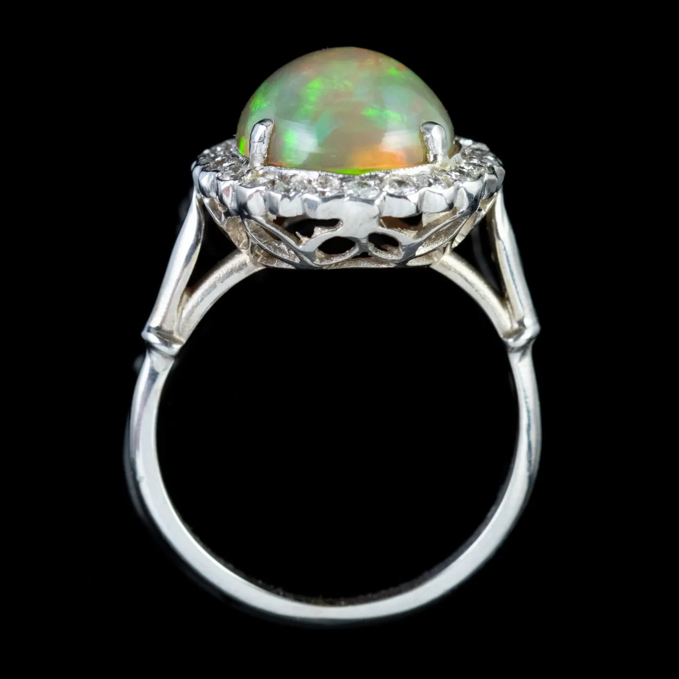 Antique Edwardian Opal Diamond Ring Platinum 6Ct Natural Opal Circa 1910