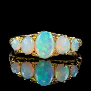 Antique Edwardian Opal Five Stone Ring 18ct Gold Dated 1908