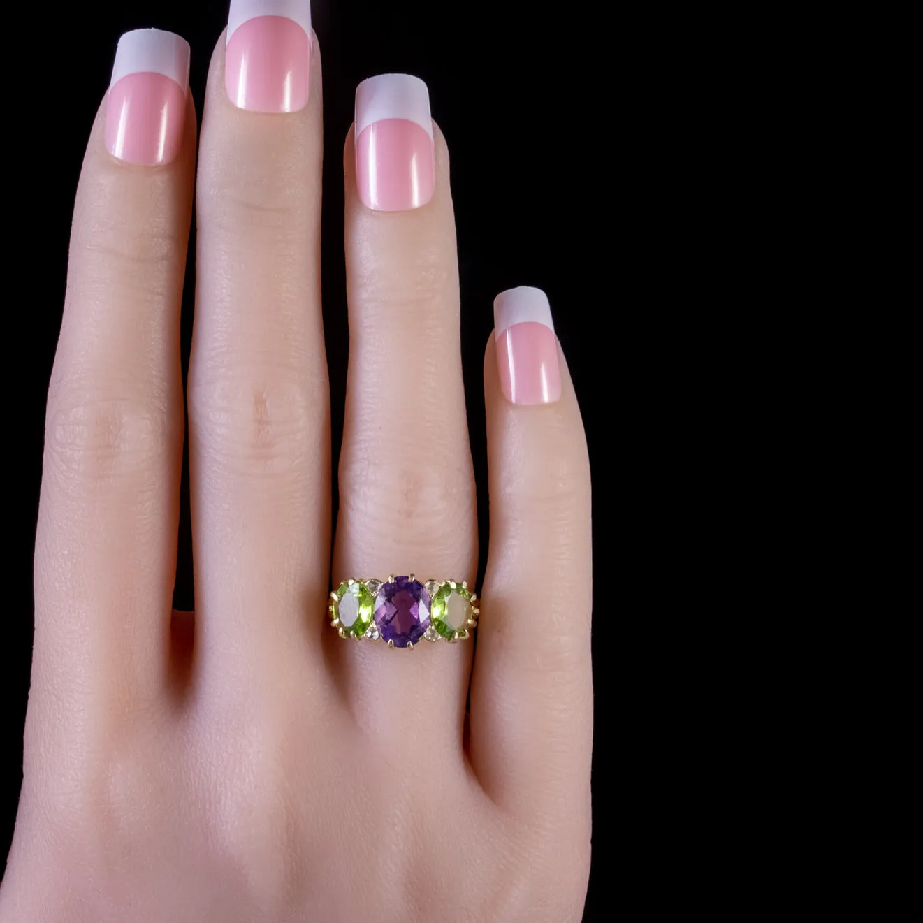 Antique Edwardian Suffragette Amethyst Diamond Peridot Ring Circa 1910